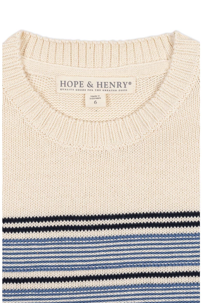 Kids' Organic Striped Crew Neck Pullover Sweater, Alternate, color, Ivory and Blue Chest Stripe