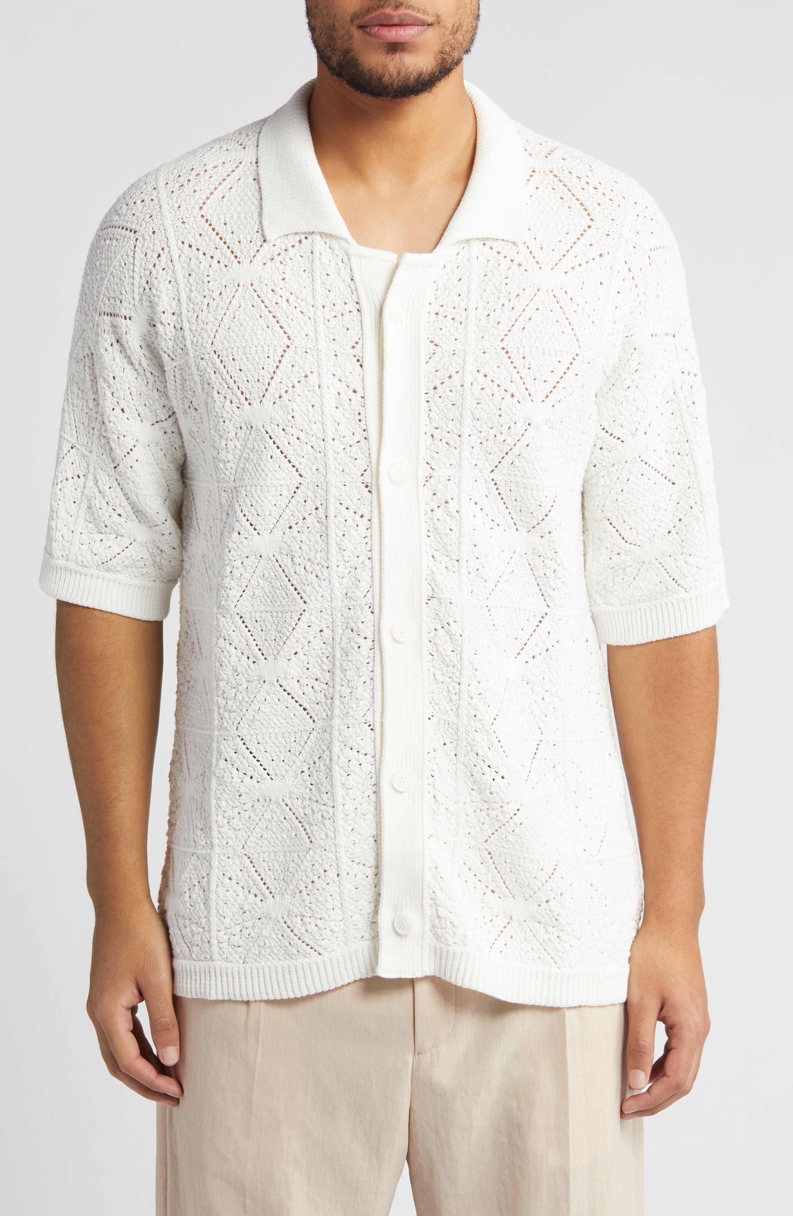 HUGO Sammp Short Sleeve Knit Button-Up Shirt