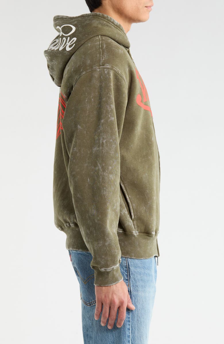 Von Dutch Oversize Fleece Zip Hoodie, Alternate, color, Olive Night Mineral Wash