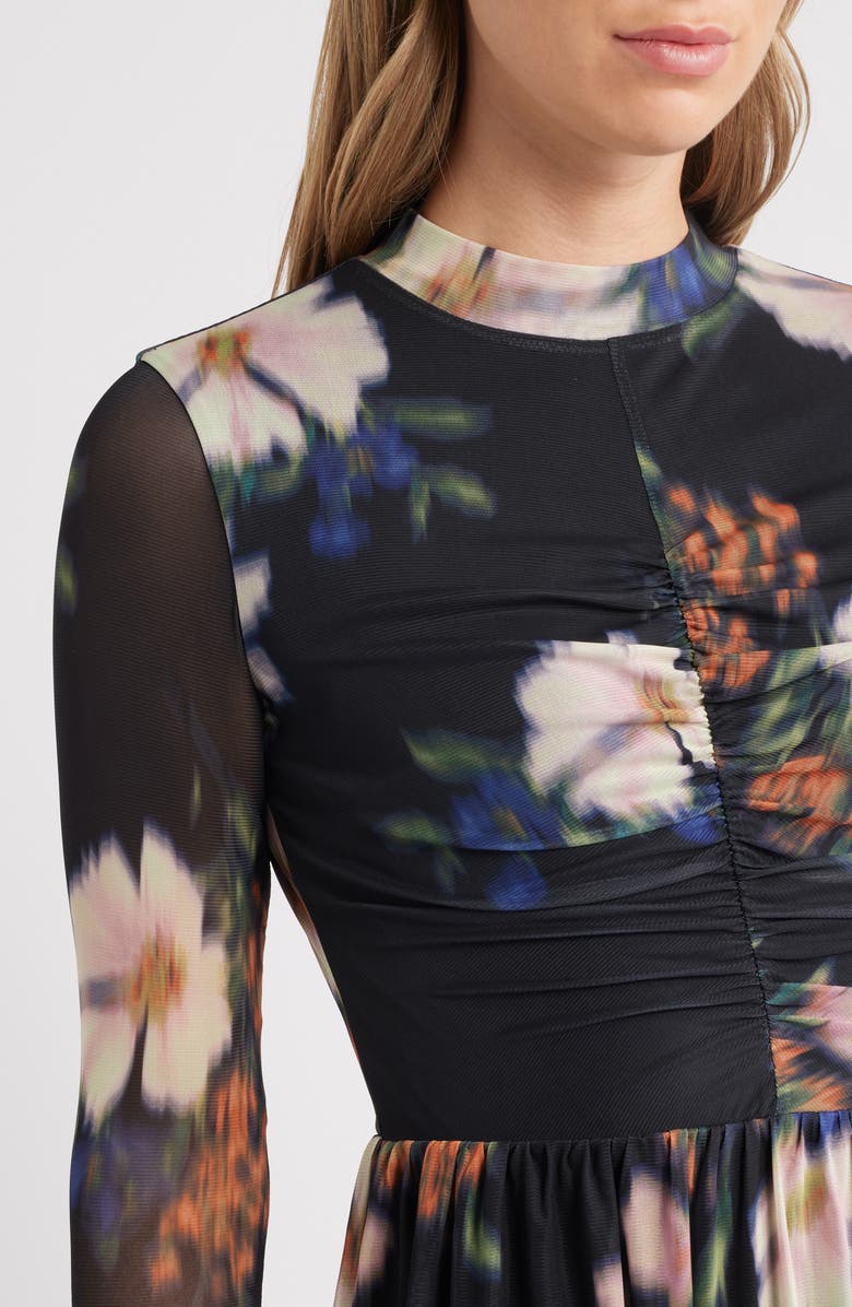 Anne Klein Tiered Ruffle Floral Print Long Sleeve Dress, Alternate, color, Blurred Floating Flora