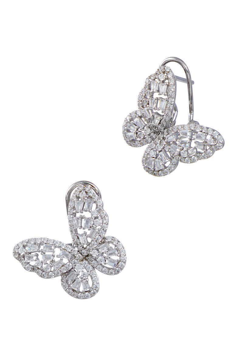 Baguette Butterfly Stud Earrings, Main, color, WHITE