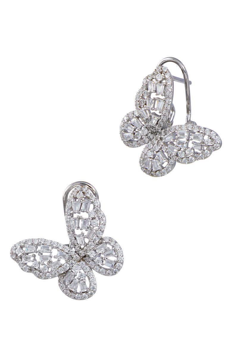 SAVVY CIE JEWELS Baguette Butterfly Stud Earrings, Main, color,