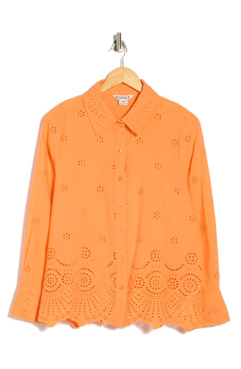 Long Sleeve Eyelet Top