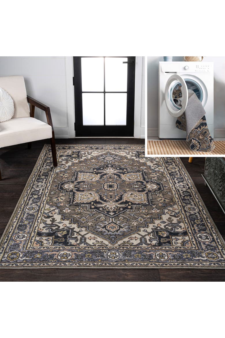 Cirali Ornate Large Medallion Machine-Washable Area Rug, Main, color, Green/Navy/Cream