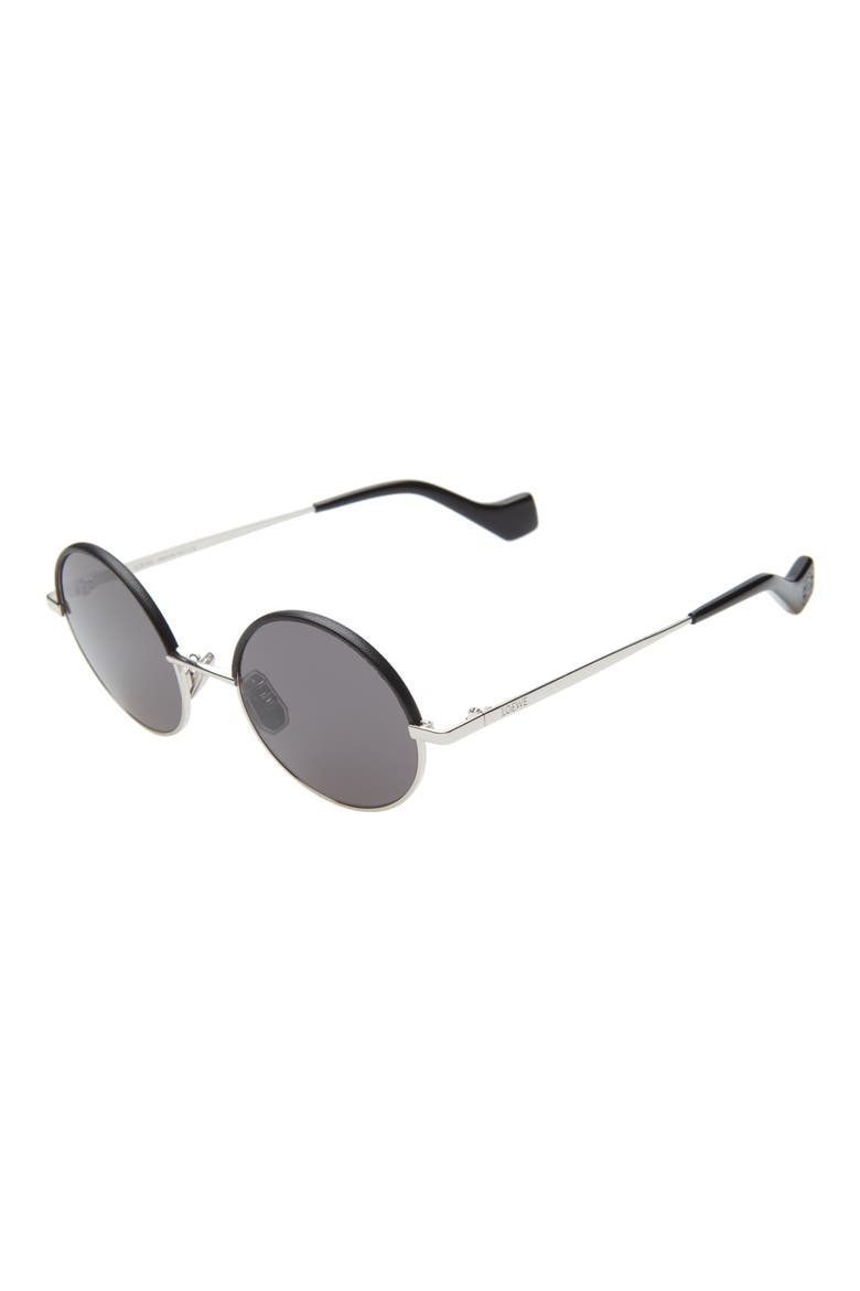49mm Round Sunglasses, Alternate, color, PALLADIUM/BLCK LEATHER/SMOKE