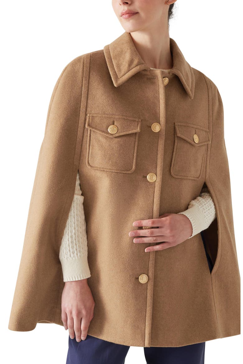 Carter Camel Cape Coat, Alternate, color, CAMEL