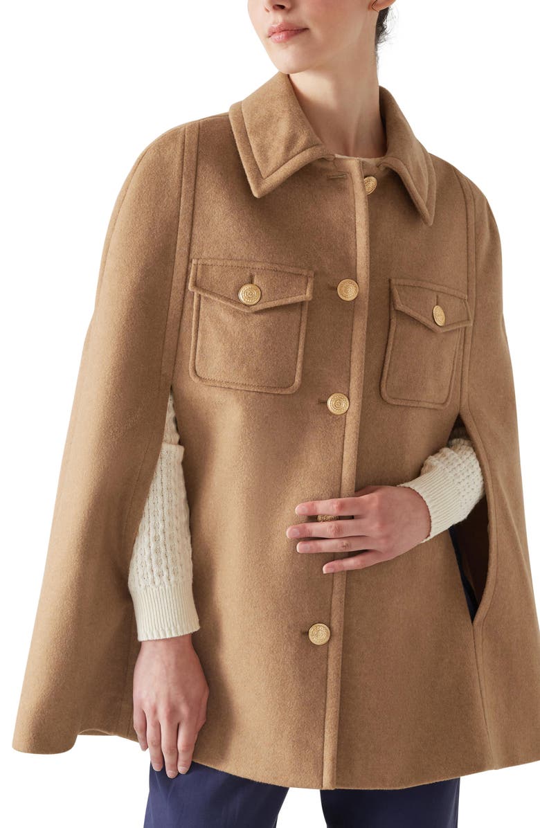 LK Bennett Carter Camel Cape Coat, Alternate, color, 