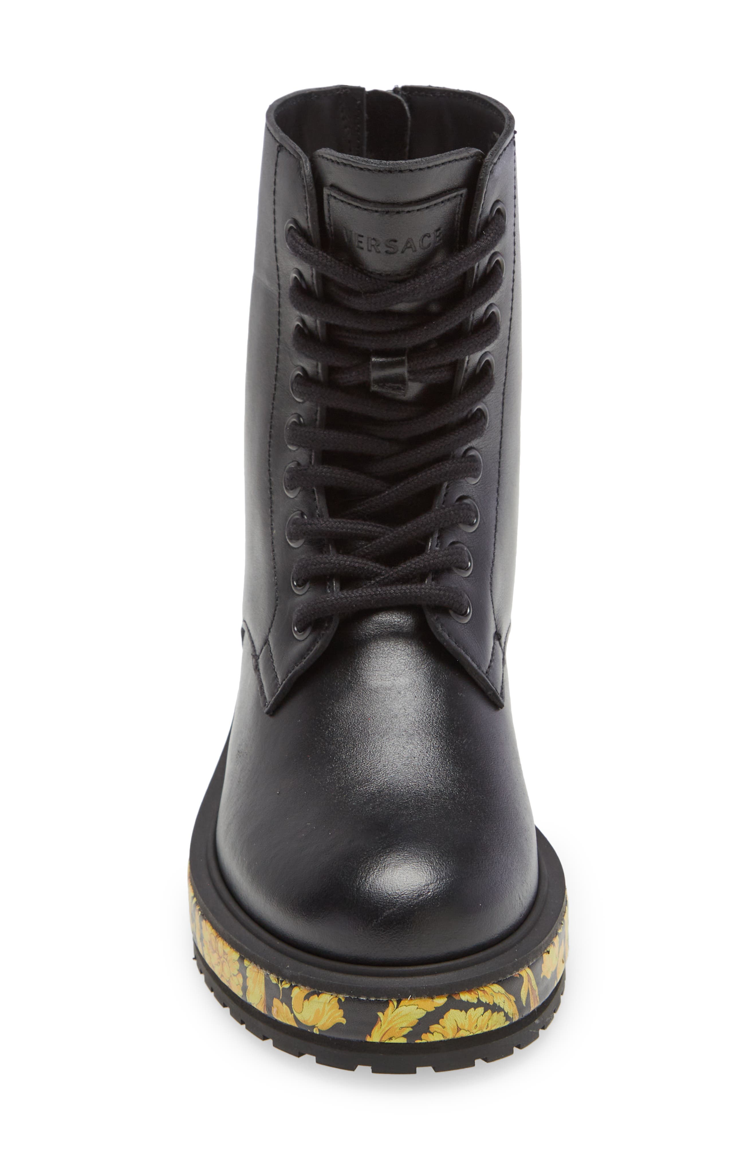 Versace KIds' Barocco Lace-Up Combat Boot, Alternate, color, 