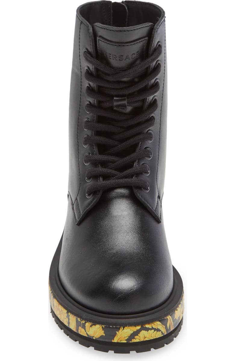 Versace KIds' Barocco Lace-Up Combat Boot, Alternate, color,