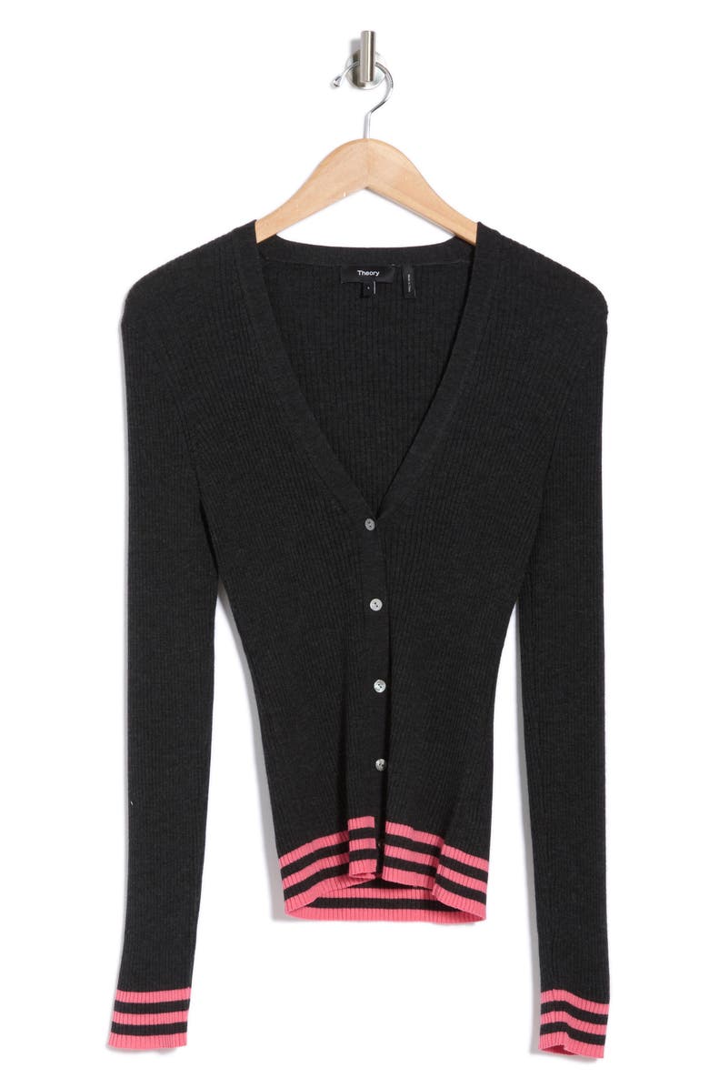 Theory Regal Stripe Tipped Wool Cardigan, Alternate, color, New Pestle/ Bright Pink