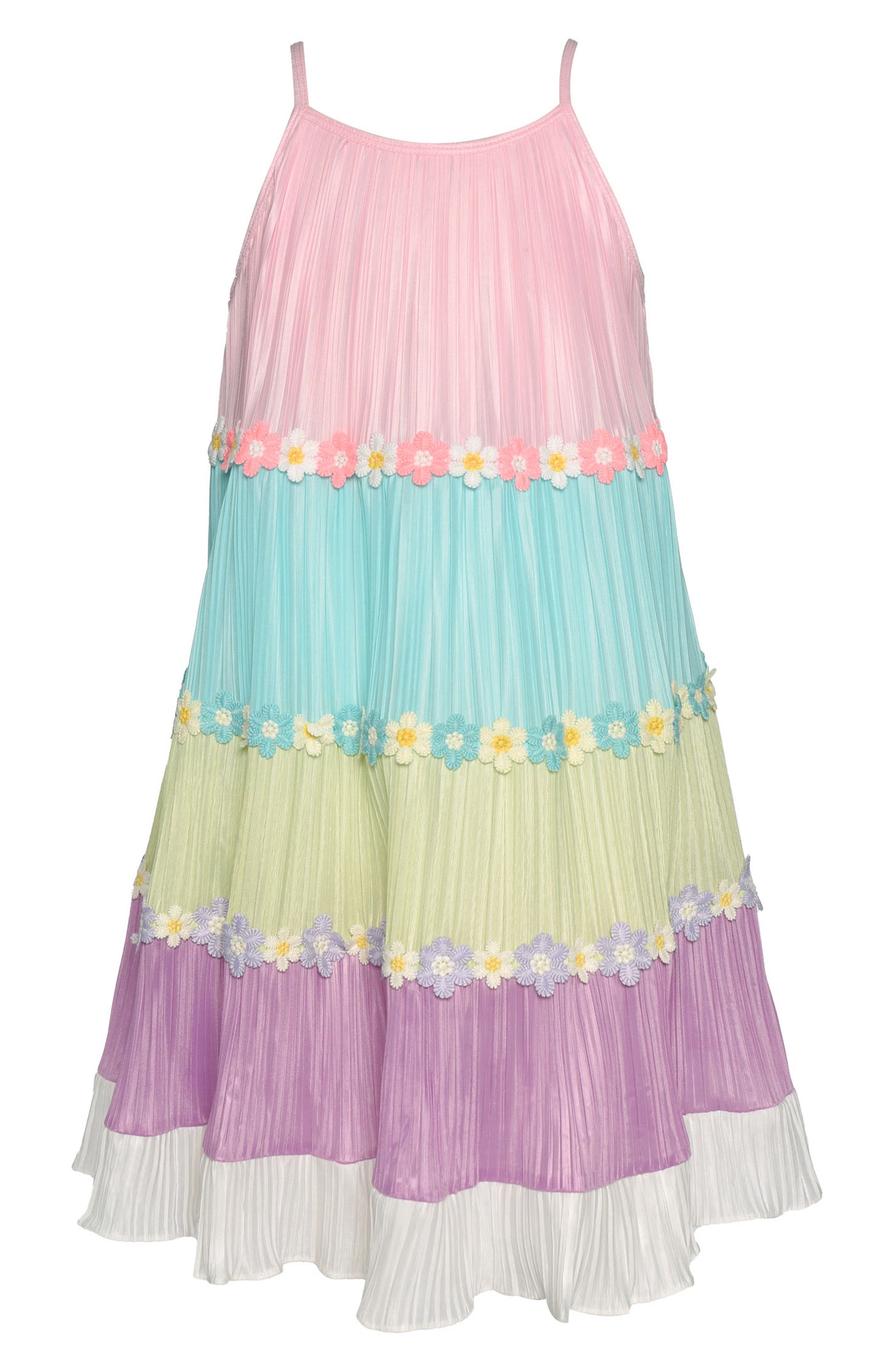 Kids' Colorblock Plissé Tiered Trapeze Dress