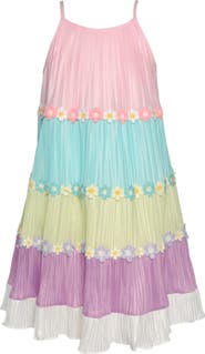 Hannah Banana Kids' Colorblock Plissé Tiered Trapeze Dress
