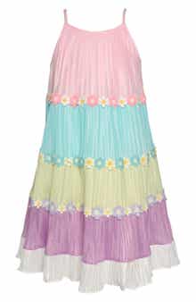 Kids' Colorblock Plissé Tiered Trapeze Dress
