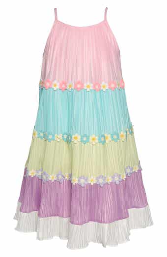 Kids' Colorblock Plissé Tiered Trapeze Dress