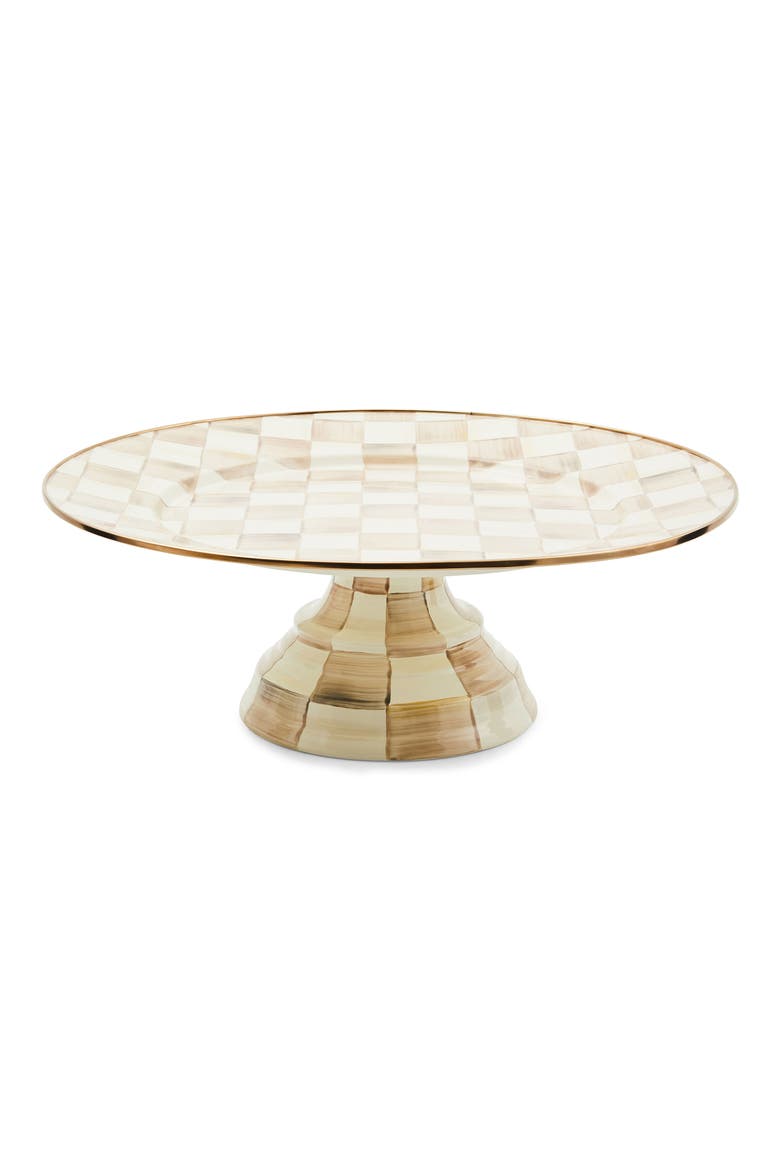 Mocha Check Large Pedestal Platter, Main, color, MOCHA