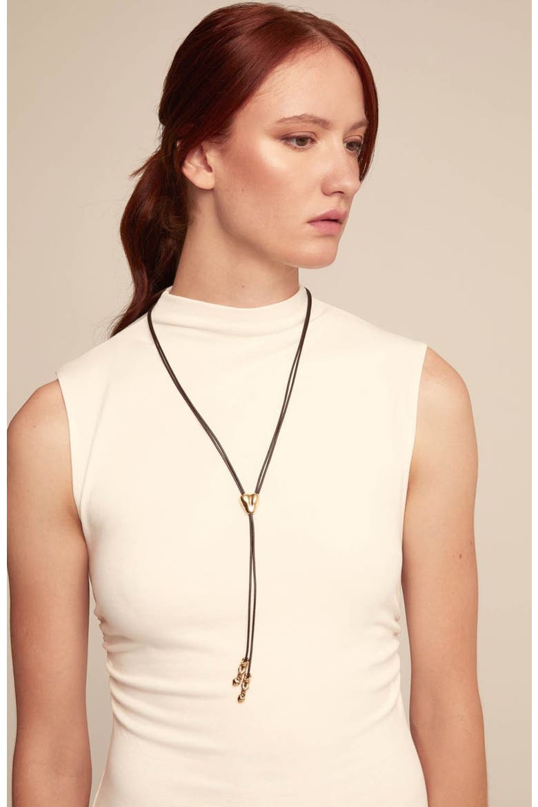Heartline Leather Necklace, Alternate, color, Gold