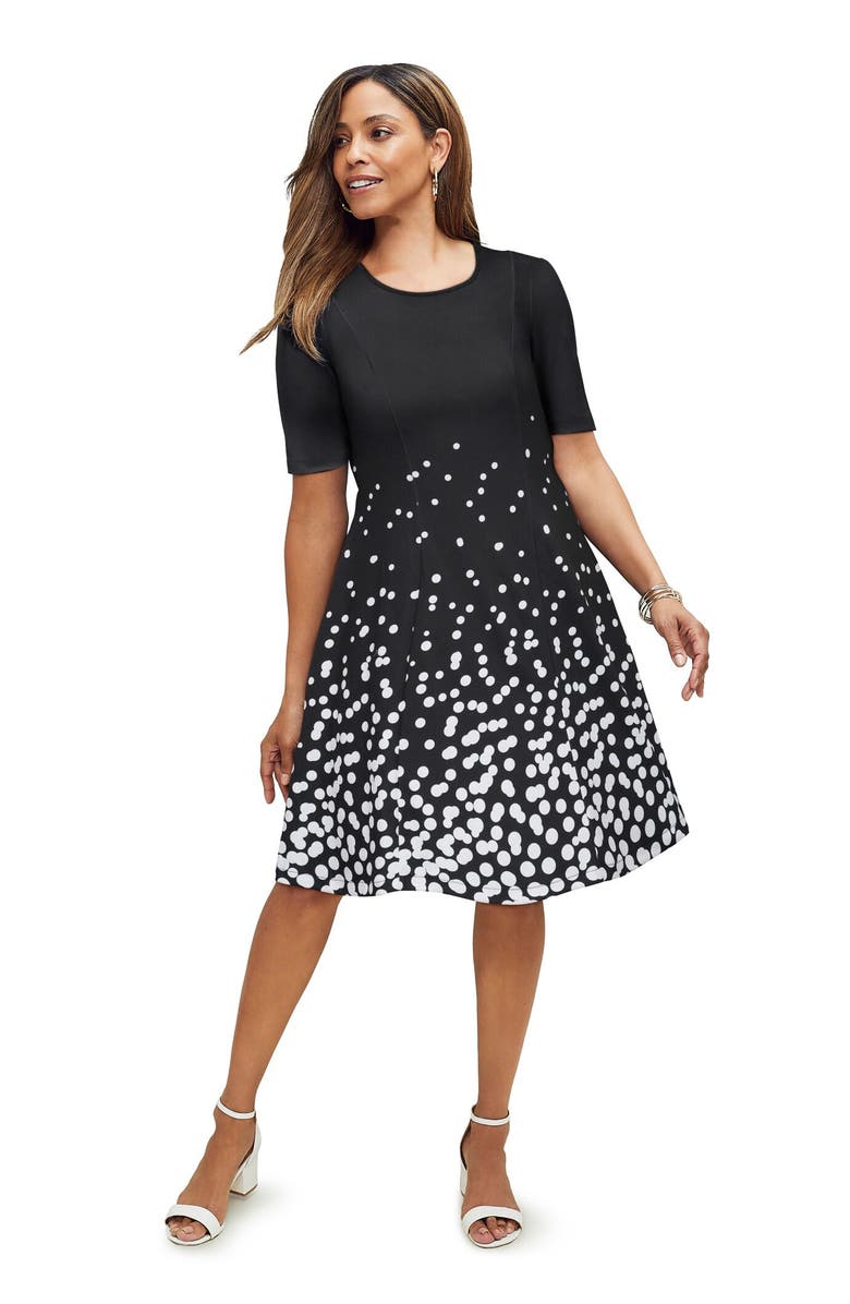Jessica London Stretch Ponte Flare Dress, Alternate, color, White Dot Border