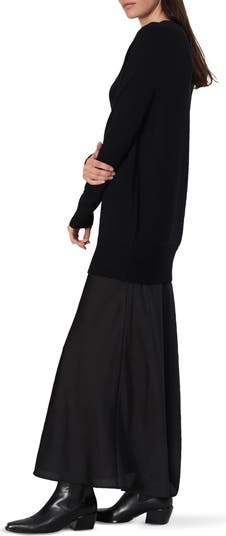 Millie Long Sleeve Mixed Media Wool Blend Sweater Dress