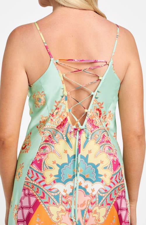 Marciano Grenada Lace-up Satin Maxi Dress In Multi