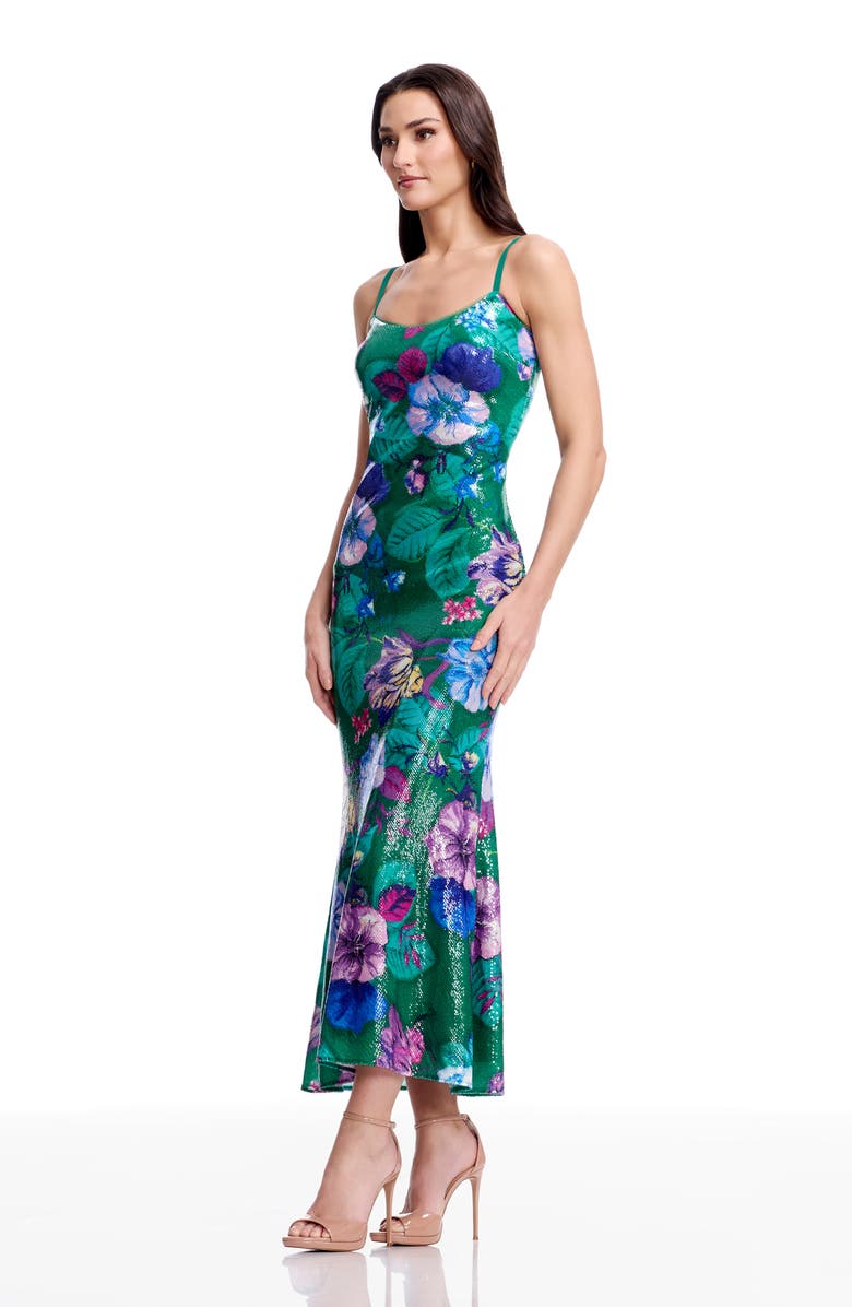 Dress the Population Susan Sequin Floral Cocktail Midi Dress, Alternate, color, Kelly Green Multi