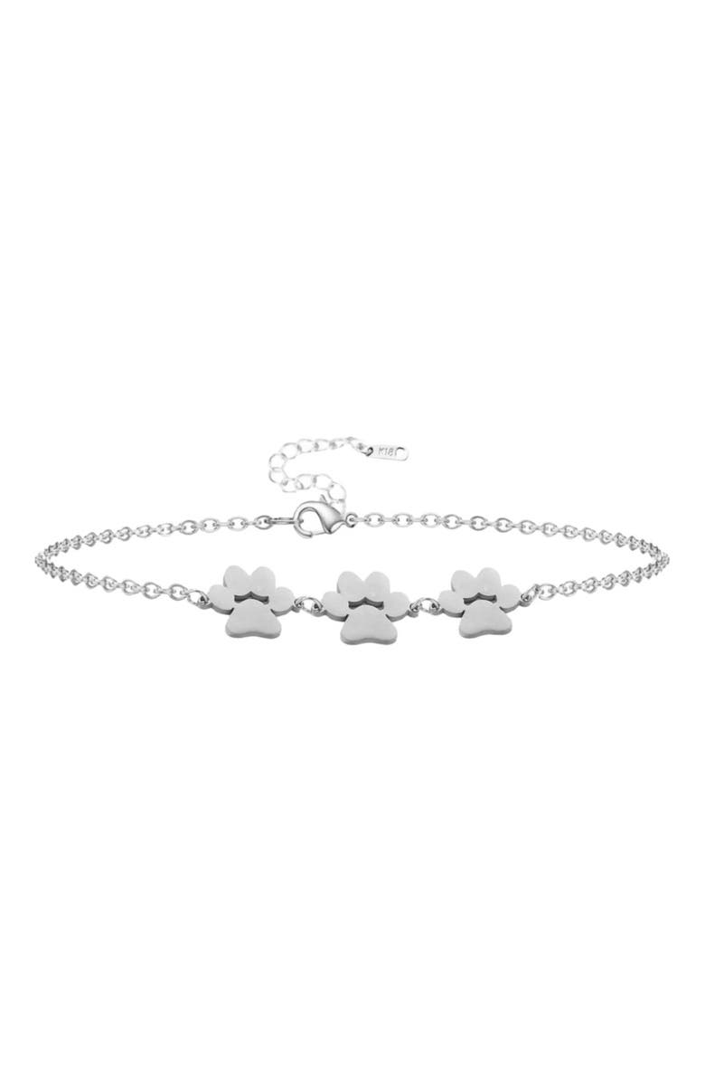 Hollywood Sensation Fureverly Three Paw Print Bracelet for Pet Lovers, Main, color, Silver