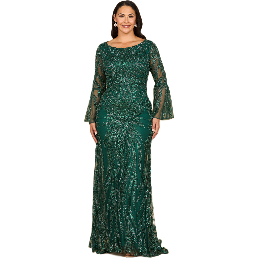 Lara New York High Neck Beaded Dress With Bell Sleeves In Green