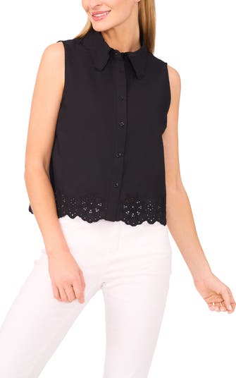 売れ筋商品|||セセ カットソー トップス レディース Women's Cotton Eyelet-Sleeve Patch-Pocket T-Shirt Classic Navy CeCe Cotton Eyelet Sleeveless Button-Up Shirt | Nordstrom