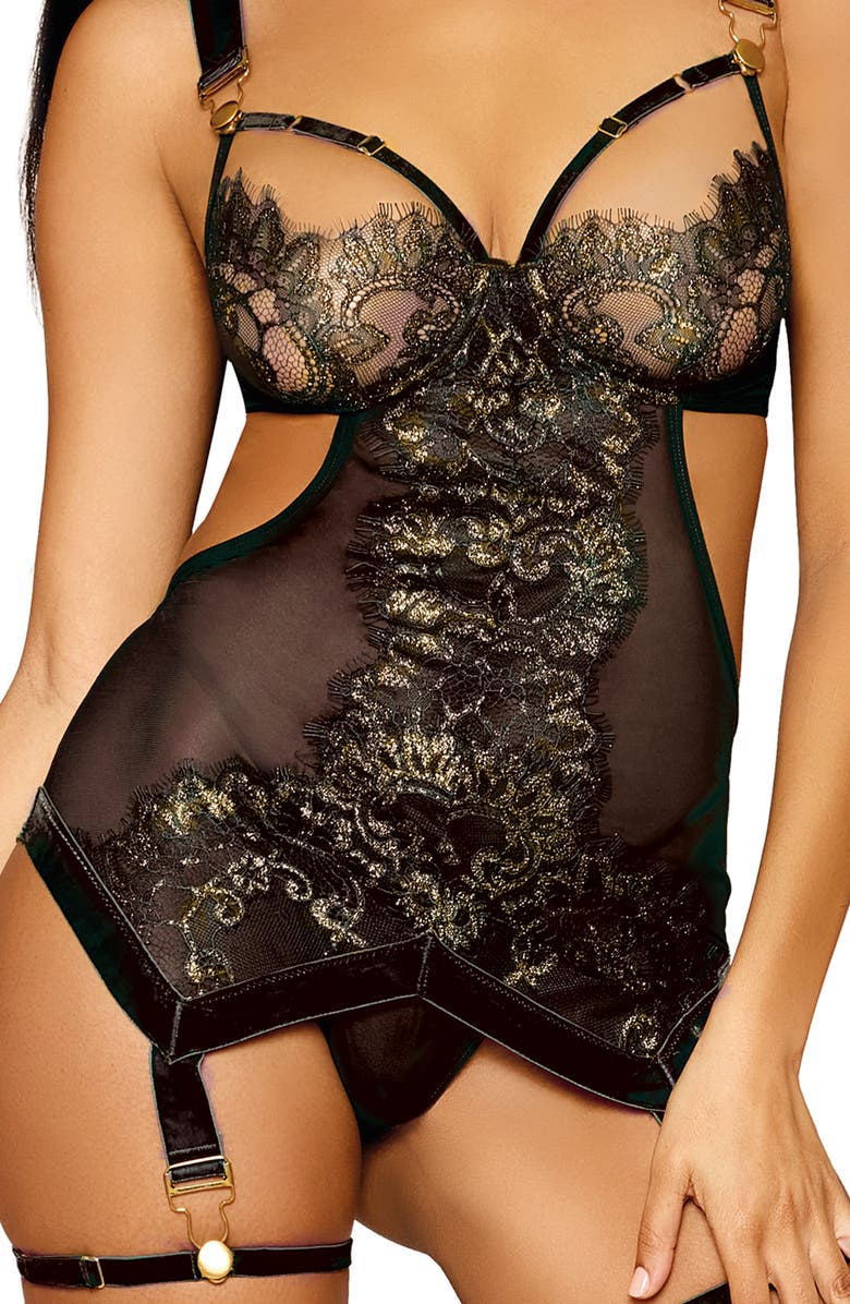 Dreamgirl Cutout Underwire Basque with Garter Straps, Garters & G-String Set, Alternate, color, 