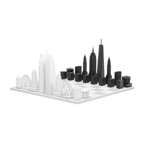 Chess Set Acrylic New York  vs Los Angeles Edition with Marble Hatch Board
