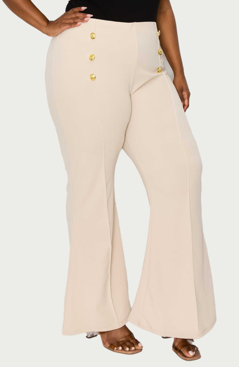L I V D Button High Waist Flare Pants, Alternate, color, Taupe
