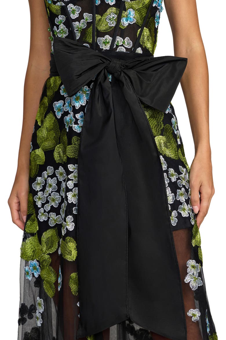 Sleeveless Mesh Applique Gown With Bow Belt, Alternate, color, Blue Multi