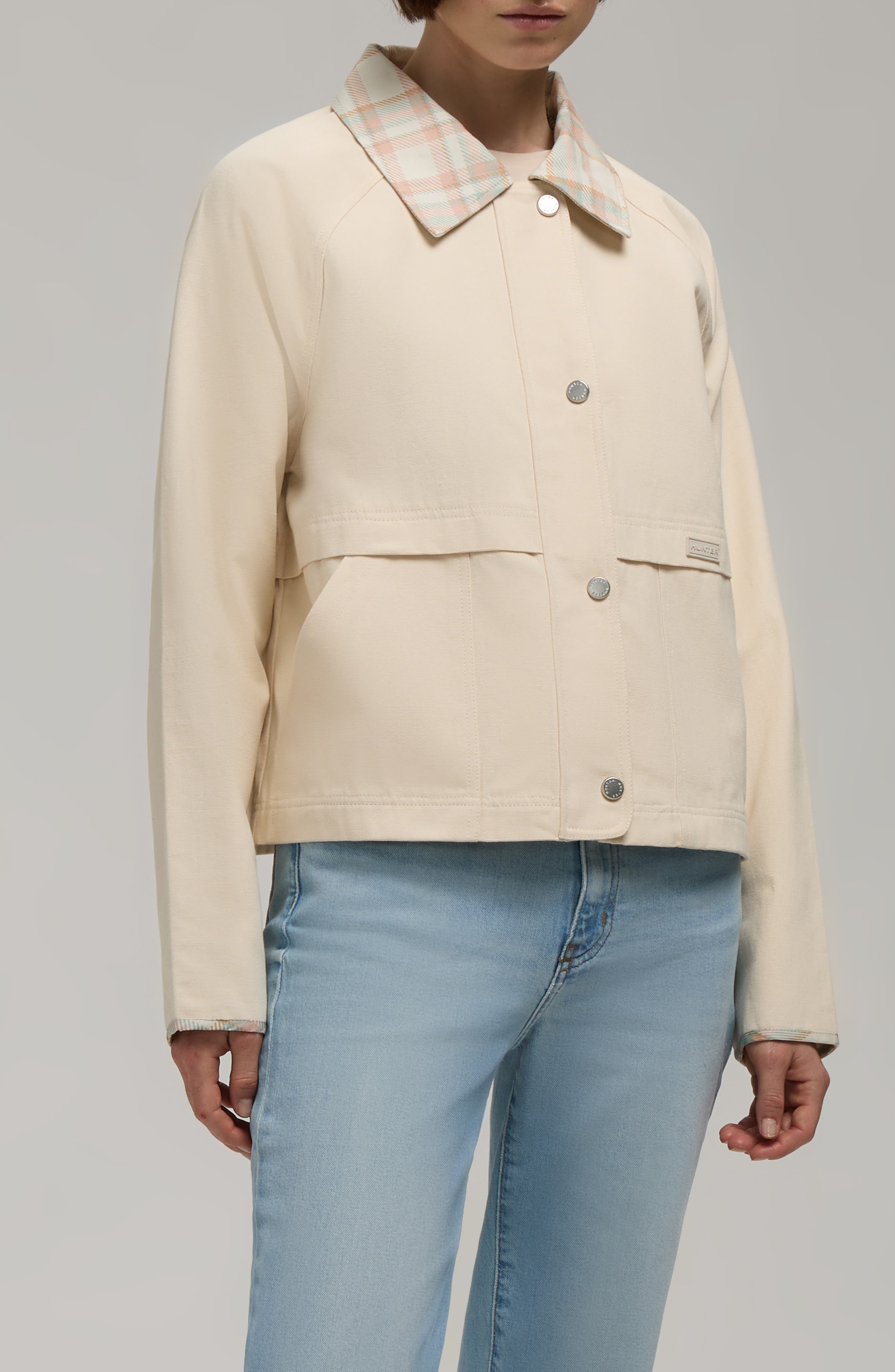 Hunter Plaid Collar Cotton Twill Crop Field Jacket