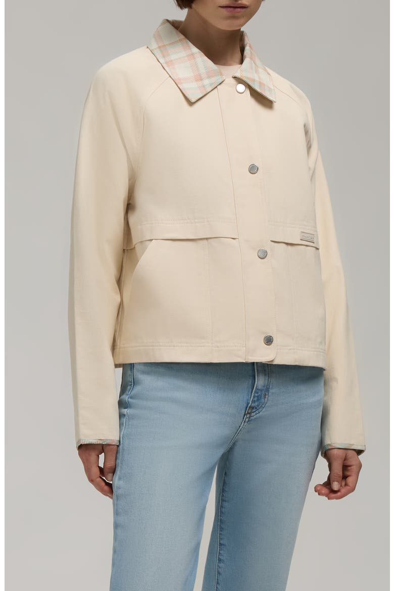 Plaid Collar Cotton Twill Crop Field Jacket, Main, color, CHALK