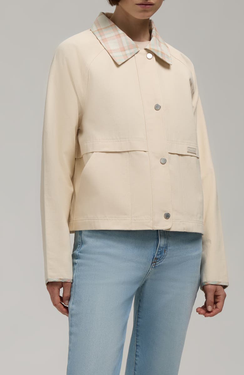 Hunter Plaid Collar Cotton Twill Crop Field Jacket, Main, color, Chalk