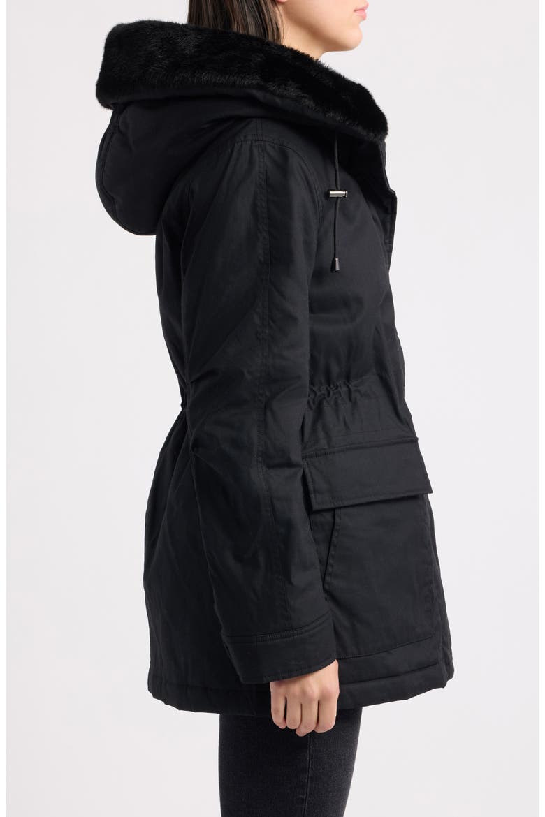 Faux Fur Lined Hood Cotton Anorak, Alternate, color, BLACK