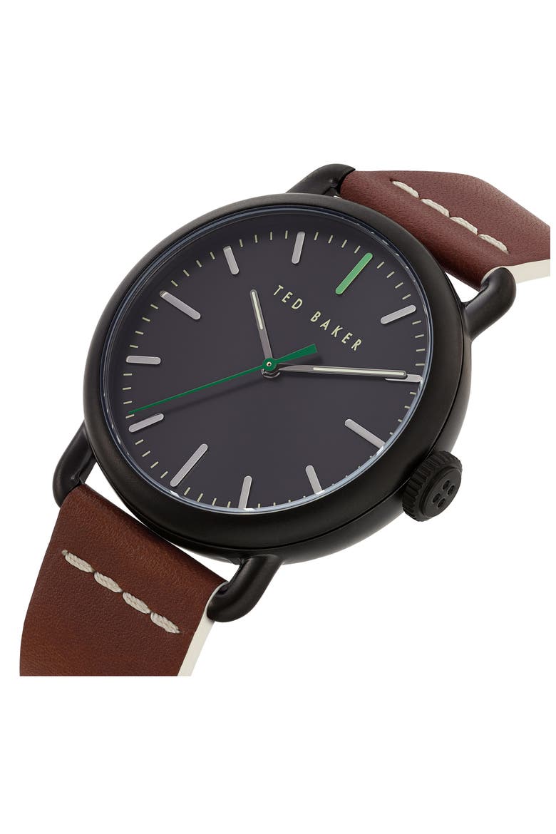 Tomcooa Leather Strap Watch, 40mm, Alternate, color, BROWN/ DARK GREY