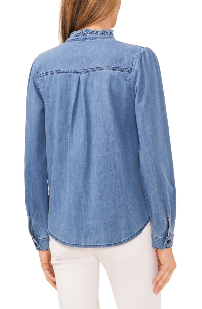 CeCe Ruffle Denim Button-Up Top, Alternate, color, 