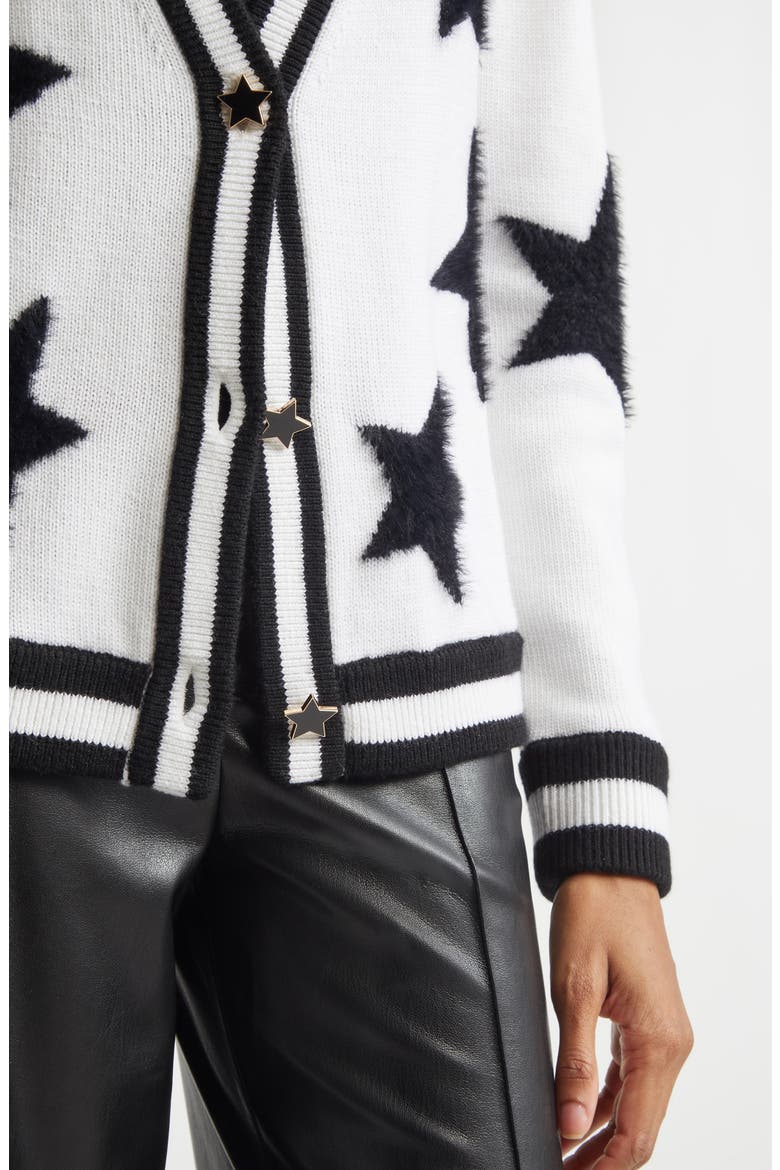 Bradley Intarsia Star & Stripe Trim Wool Blend Cardigan, Alternate, color, ECRU/ BLACK