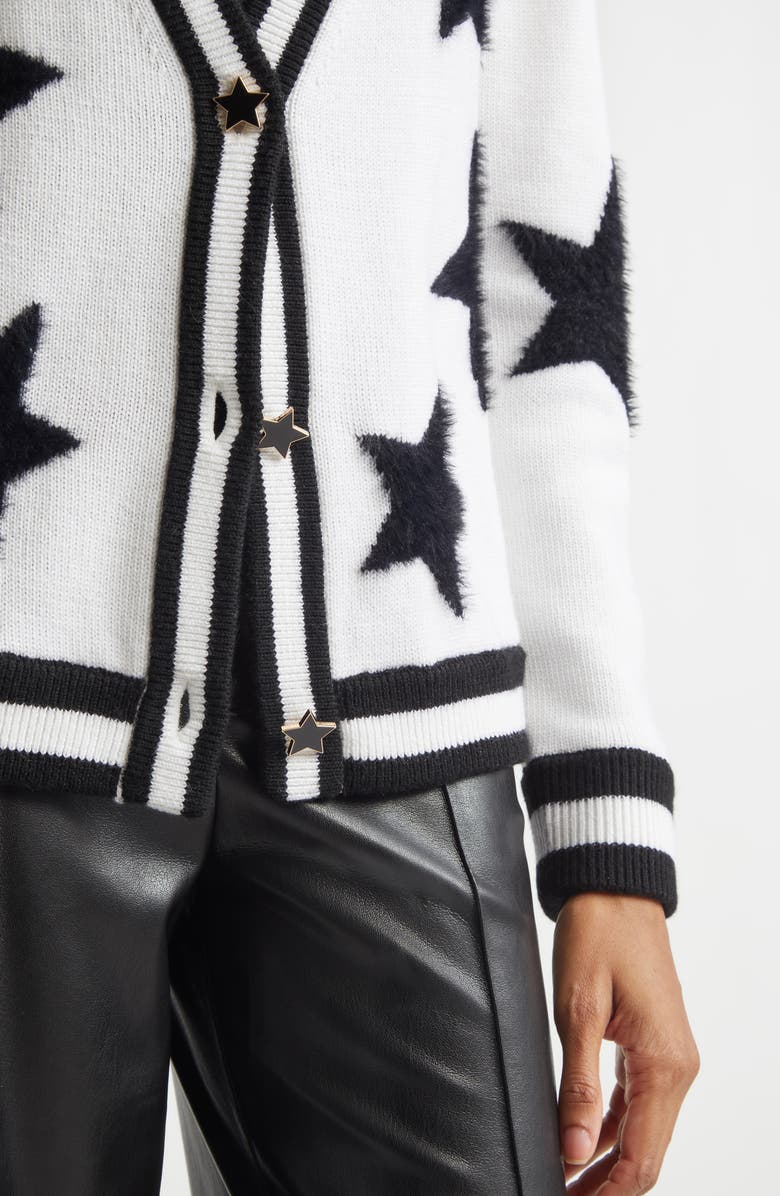 Alice + Olivia Bradley Intarsia Star & Stripe Trim Wool Blend Cardigan, Alternate, color, Ecru/ Black