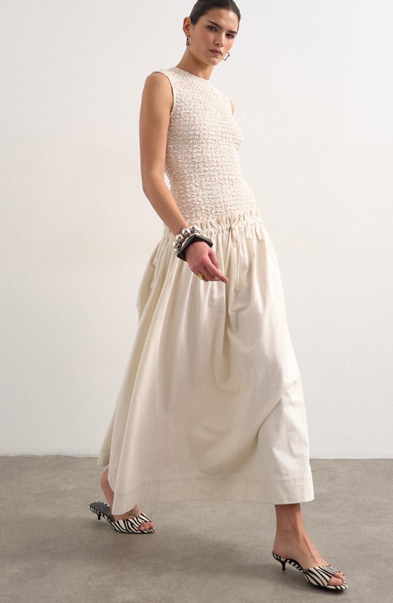 Topshop Drop Waist Cotton Maxi Dress, Alternate, color, White