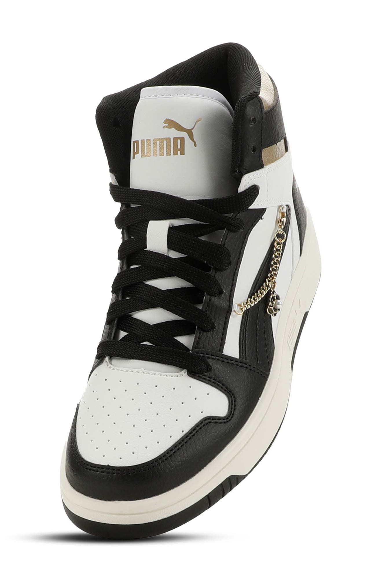 Rebound Layup High Top Sneaker, Alternate, color, PUMA WHITE/ PUMA BLACK/ GOLD