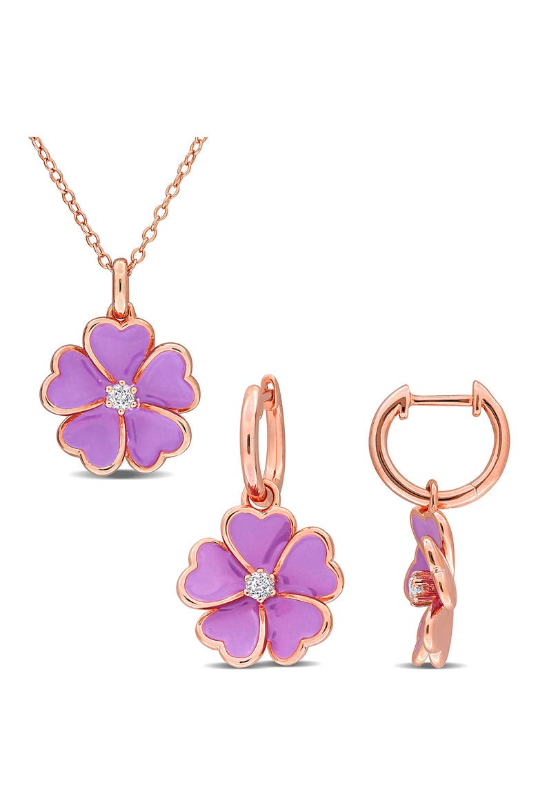 White Topaz Flower Earrings & Necklace Set, Main, color, PINK