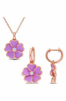 DELMAR White Topaz Flower Earrings & Necklace Set