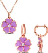 DELMAR White Topaz Flower Earrings & Necklace Set