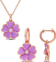 DELMAR White Topaz Flower Earrings & Necklace Set