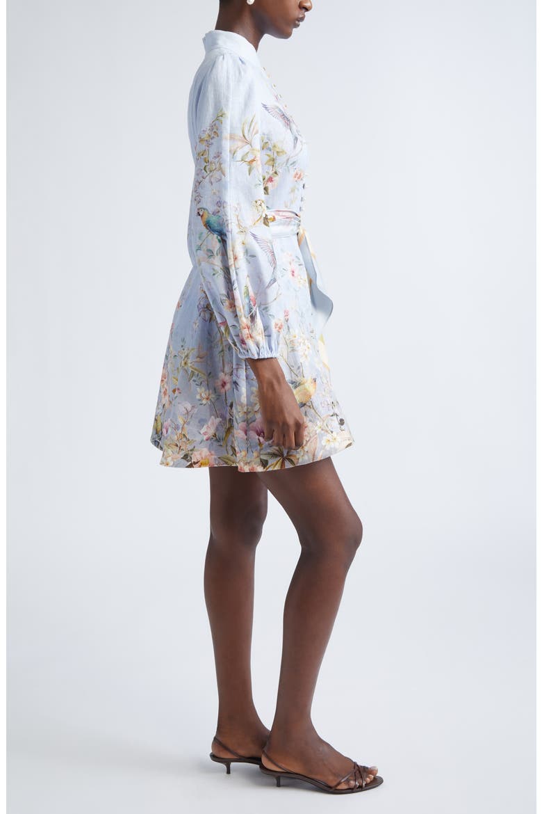 Rebellion Long Sleeve Linen Belted Minidress, Alternate, color, BLUE AVIARY