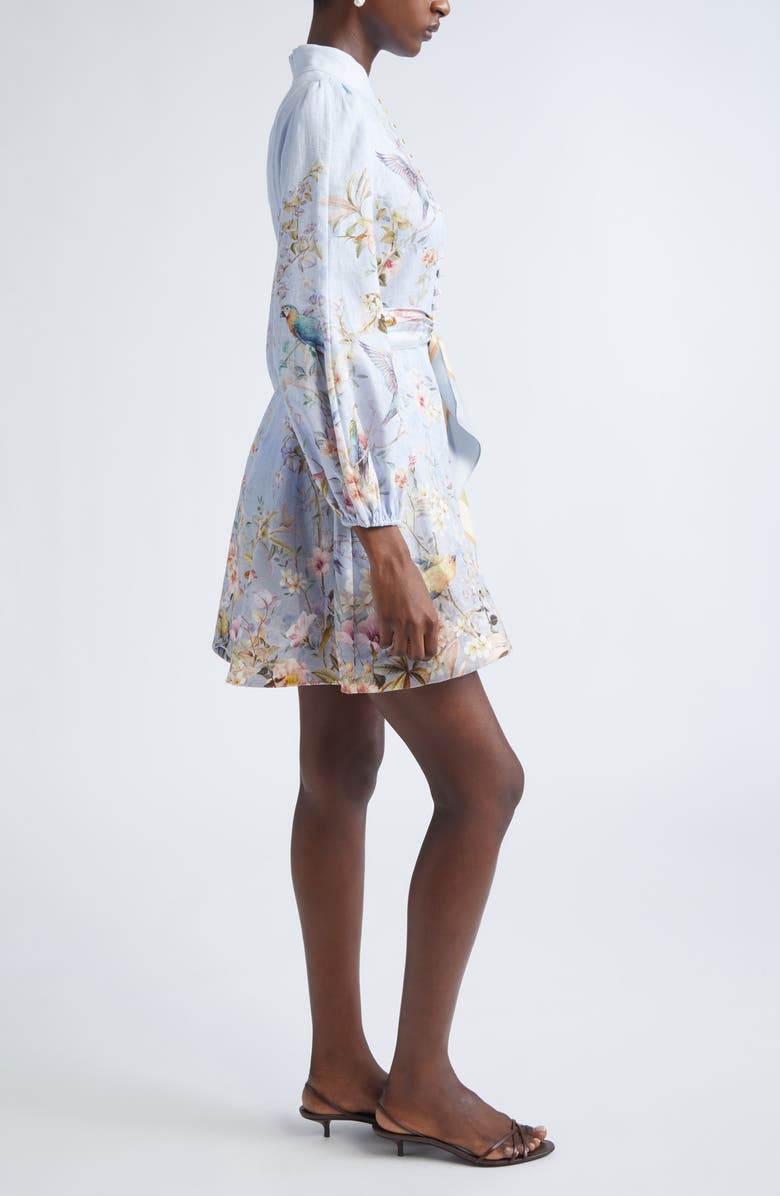 Zimmermann Rebellion Long Sleeve Linen Belted Minidress, Alternate, color, Blue Aviary