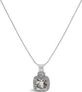 Haus of Brilliance Sterling Silver Cushion Gray Green Amethyst and Diamond Accent Halo Pendant Necklace
