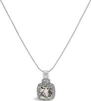 Haus of Brilliance Sterling Silver Cushion Gray Green Amethyst and Diamond Accent Halo Pendant Necklace