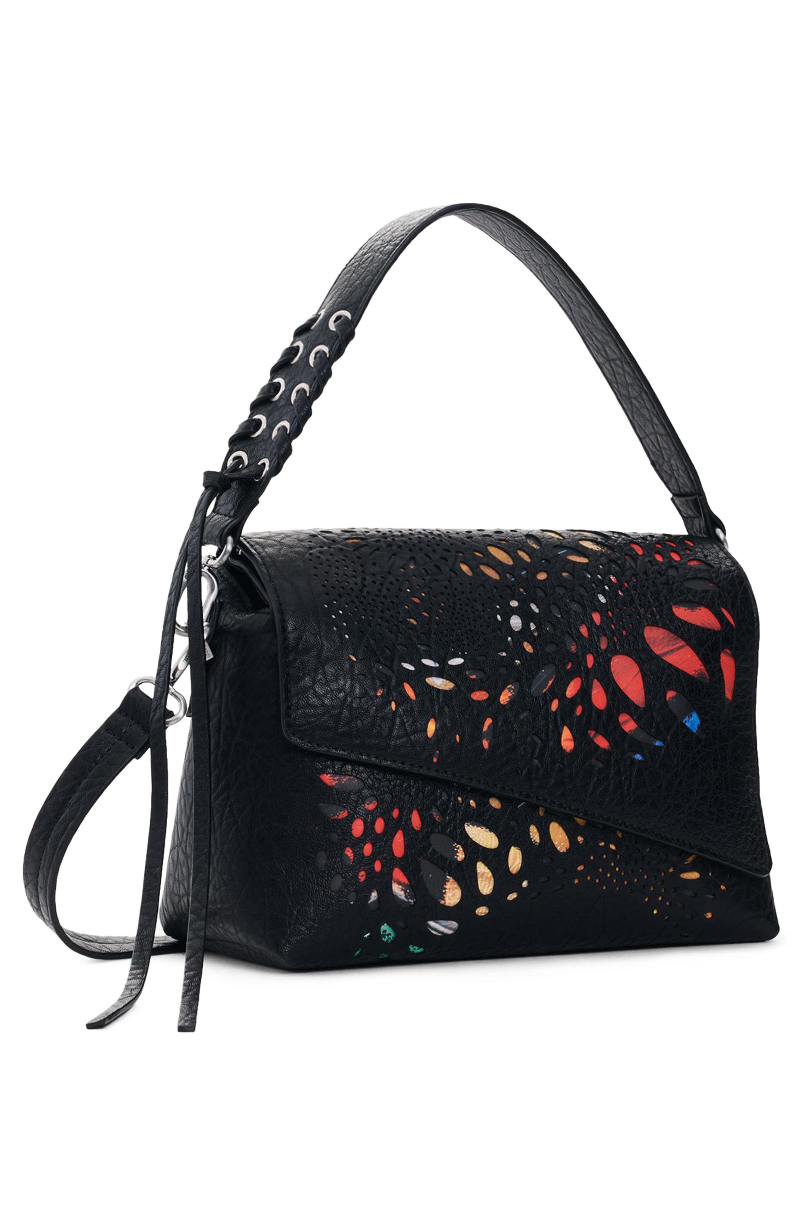 Desigual Butterfly Cutout Faux Leather Shoulder Bag, Alternate, color, Black